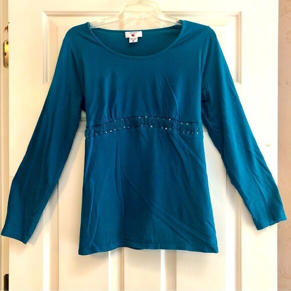 Two Hearts Maternity Women’s Blouse in Turquoise with a Ruffle Design Size Large - Picture 1 of 9